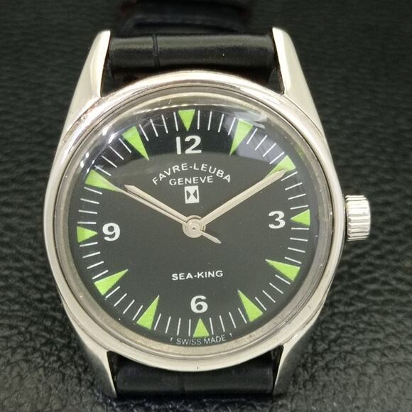 Vintage 1971 Favre Leuba Manual Mens Silver Watch W/Leather Strap - Picture 4 of 9